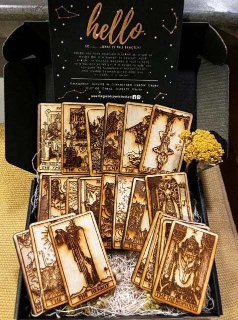 mini wooden tarot card set, Rider Waite edition, major arcana